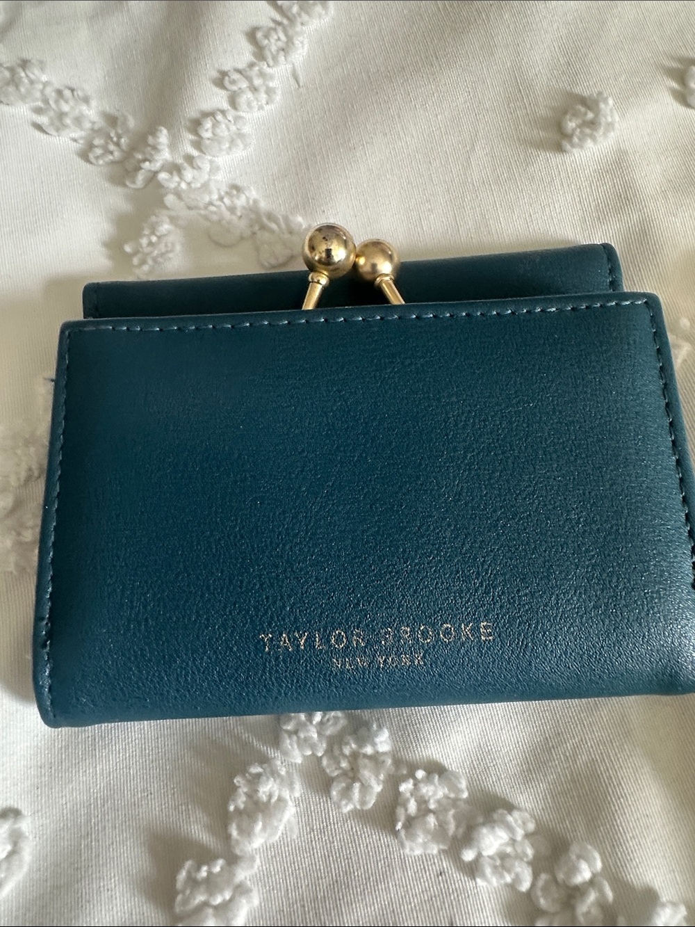 Taylor Brooke Teal Leather Wallet with Gold Kiss-Lock